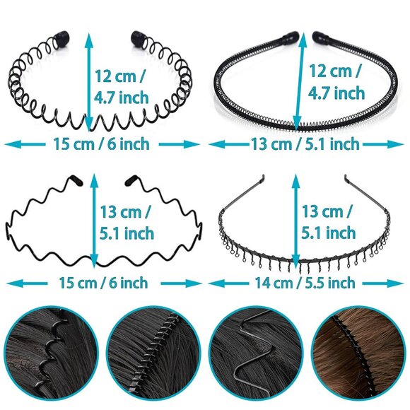 ⚡Men B-New 8pcs Metal Fashion Unisex Wavy Outdoor Sports Simple Elastic Headband - Picture 4 of 7